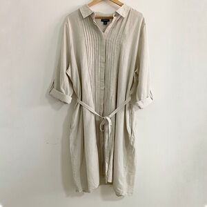 Land’s End • pintucked beige linen shirt dress • NWT • 24W